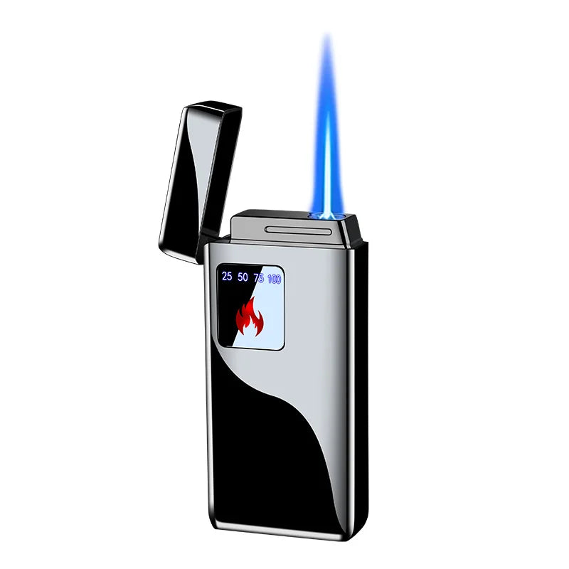 Electricity Blue Flame Ice Plating  Digital Display Power Touch Sensor Windproof Jet Cigar Torch Lighter Without Gas